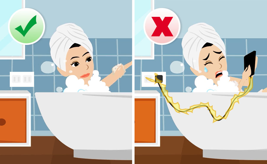 Prevenire lesioni da elettricità: Evitare l'uso di apparecchi elettrici nella doccia o nella vasca da bagno