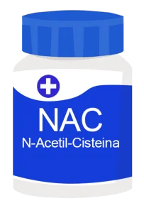 Flacone di N-acetilcisteina (NAC): integratore antiossidante precursore del glutatione