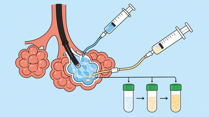 Immagine che illustra il lavaggio degli alveoli durante la procedura di BAL lavaggio broncoalveolare