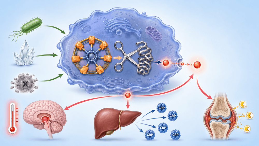 illustrazione degli effetti infiammatori della interleuchina-1 a livello cellulare e negli organi bersaglio
