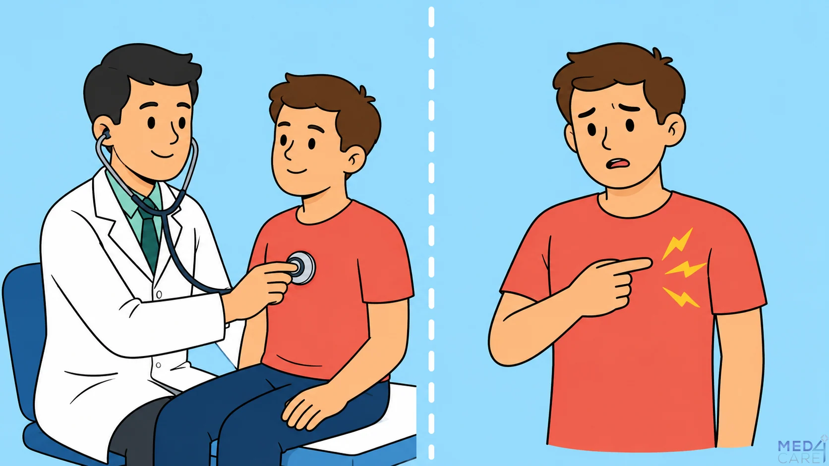Illustrazione medica che mostra la differenza tra segno clinico rilevato dal medico e sintomo riferito dal paziente
